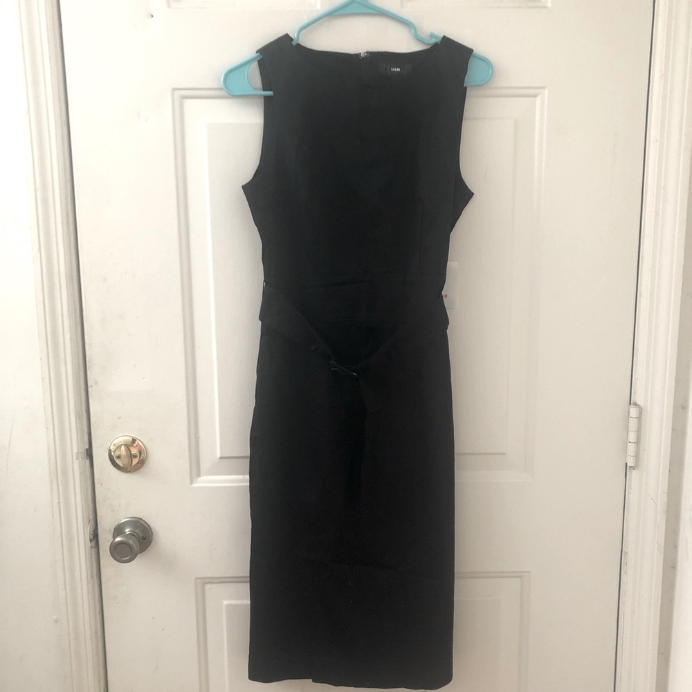 NWT H&M Black Belted Mid-Length Sheath Sleeveless Dress